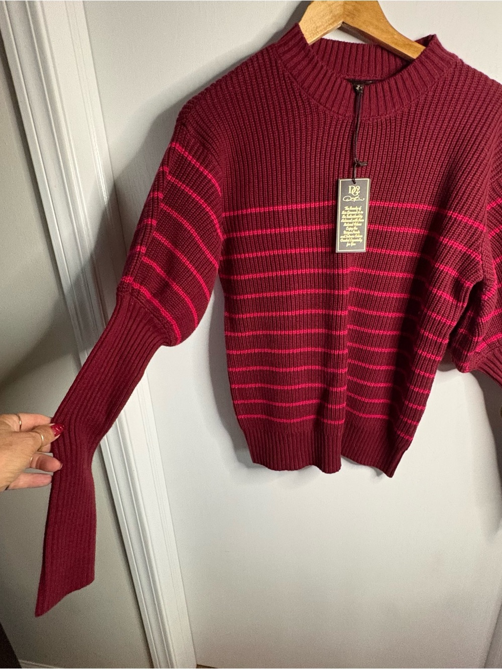 NWT DQ2 Sz S Striped Rib-Knit Juliette-Sleeve Cotton Blend Sweater Coquette Y2K